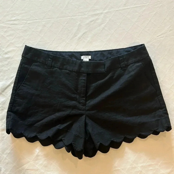 J. Crew 4" scalloped linen shorts Black super cute size 14 EUC - Picture 1 of 5